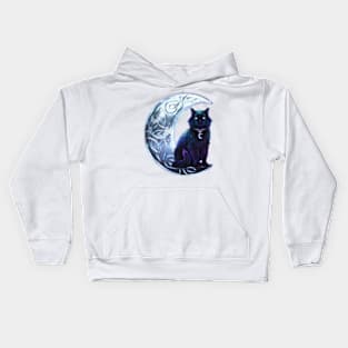 Celtic Black Cat on a Crescent Moon Kids Hoodie